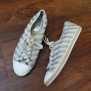 Michael Kors Women's Silver Glitter Striped Braided Trim Chic Sneakers Size 8.5
